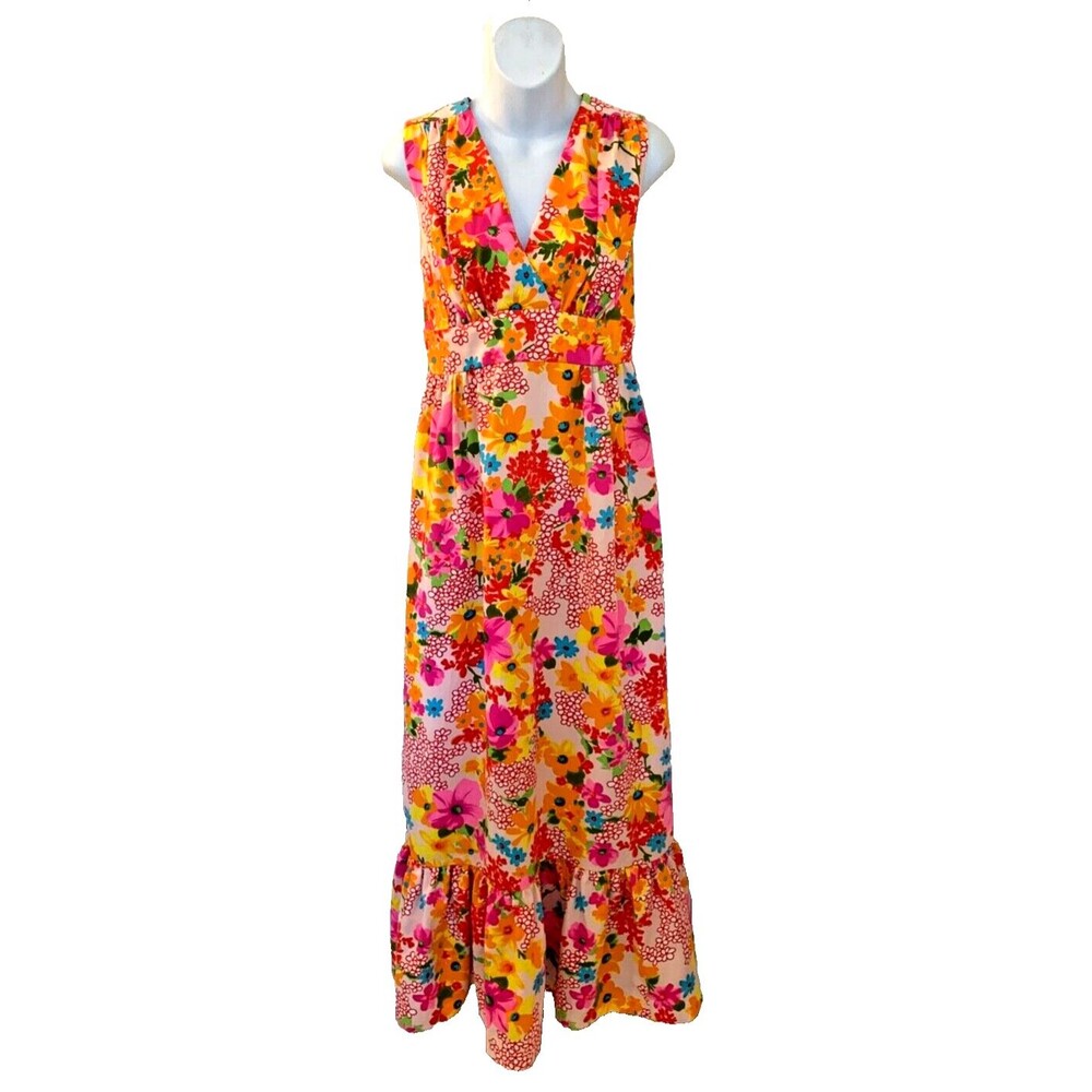 Vintage 60s Sun Fashions Hawaii Floral Dress Size 10 Maxi Mod Retro MINT